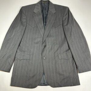 Vtg Circle S Dallas Western Sport Blazer Jacket Striped Gray Men Wool Blend 42L